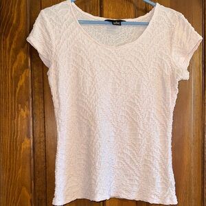 Liz Claiborne Cream Fitted Ribbed Short Sleeve Tee